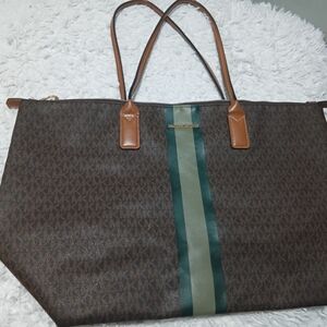 Michael Kors Brown and Green Jet Set Travel Tote